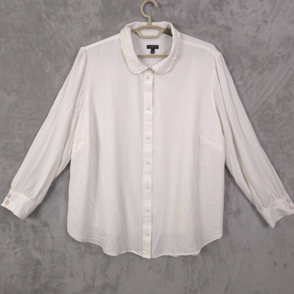 Talbots Top Blouse Women 3X White Long Sleeve Ruffle Collar Office Preppy Lined